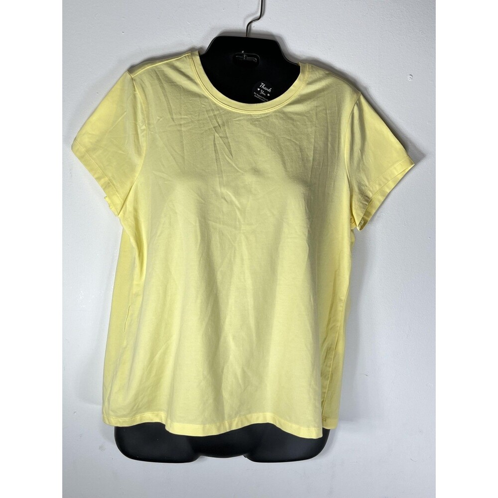Chico's Shirt Womens 2 L Yellow Crew Neck Short Sleeve Stretch Cotton Tee Top